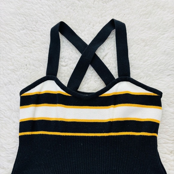 SLY Navy Blue/White/Yellow Knitted Stretchy 100%Cotton Mini Dress size Small - Picture 4 of 16